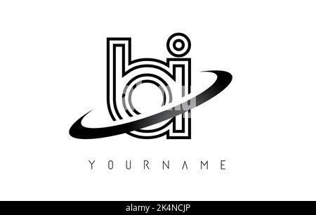 Outline letters bi b i logo with a minimalist design and swoosh. Letters with elegant, simple and two letters design. Creative Vector Illustration wit Stock Vector