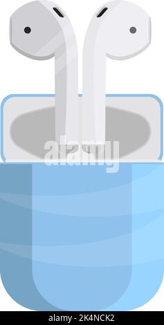 Air pods in blue box, illustration, vector on a white background. Stock Vector