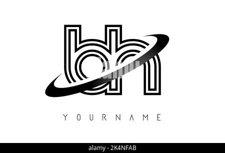 Outline letters bh b h logo with a minimalist design ad swoosh. Letters with elegant, simple and two letters design. Creative Vector Illustration with Stock Vector