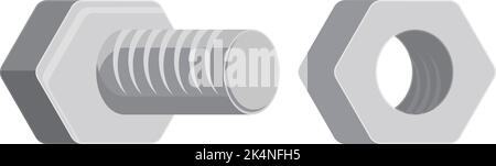 Nut bolt, illustration, vector on a white background. Stock Vector