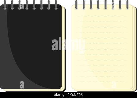 Open black notebook, illustration, vector on a white background. Stock Vector