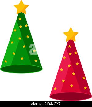Green and red birthday caps, illustration, vector on a white background. Stock Vector