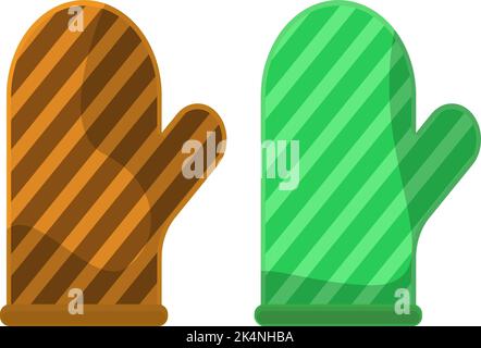 Brown and green oven gloves, illustration, vector on a white background. Stock Vector