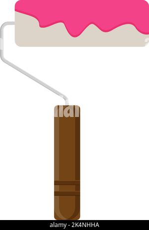 Paint roller with pink color, illustration, vector on a white background. Stock Vector