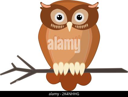 Owl on a branch, illustration, vector on a white background. Stock Vector