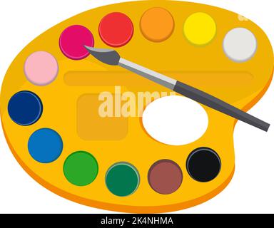 Yellow painting palette, illustration, vector on a white background. Stock Vector