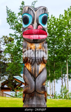 Totem Poles; Teslin Tlingit Heritage Centre Center; Teslin; Yukon; Territory Canada Stock Photo