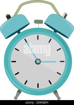 Small blue alarm clock, illustration, vector on a white background. Stock Vector