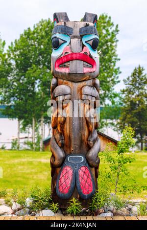 Totem Poles; Teslin Tlingit Heritage Centre Center; Teslin; Yukon; Territory Canada Stock Photo