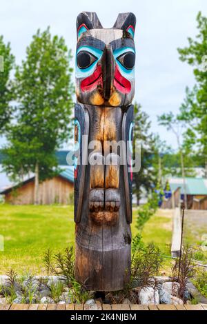 Totem Poles; Teslin Tlingit Heritage Centre Center; Teslin; Yukon; Territory Canada Stock Photo