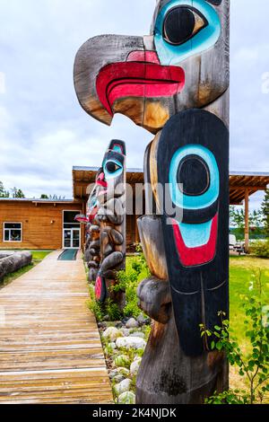 Totem Poles; Teslin Tlingit Heritage Centre Center; Teslin; Yukon; Territory Canada Stock Photo