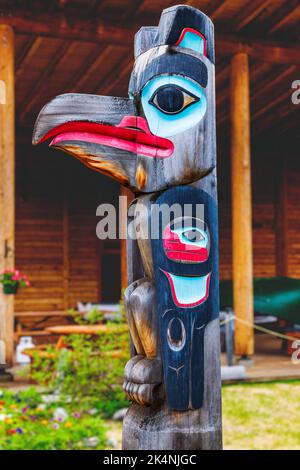 Totem Poles; Teslin Tlingit Heritage Centre Center; Teslin; Yukon; Territory Canada Stock Photo