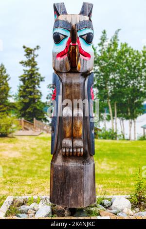 Totem Poles; Teslin Tlingit Heritage Centre Center; Teslin; Yukon; Territory Canada Stock Photo