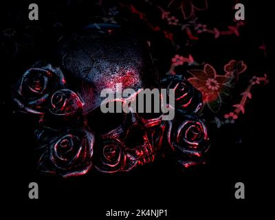 Halloween Skull with Rose Design Stock Photo