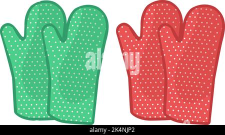 Red and green oven mittens, illustration, vector on a white background. Stock Vector