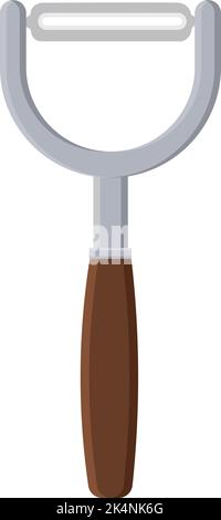 Peeler with brown handle, illustration, vector on a white background. Stock Vector