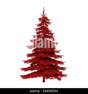 Red christmas tree on white background - 3D rendering Stock Photo