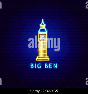 Big Ben Neon Label Stock Vector