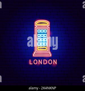 London Telephone Neon Label Stock Vector