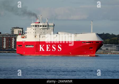 The Isar Highway, vehicle carrier ship sails along Southampton Water. Stock Photo