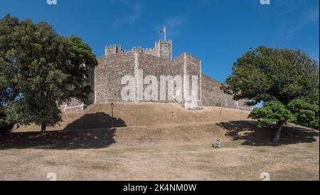 Panoramic view of the exterior of the SW facing Inner Bailey walls in Dover Castle, Kent, UK. Stock Photo