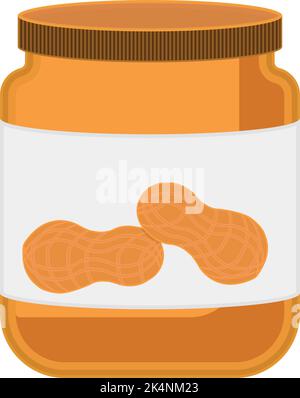 Peanut butter in jar, illustration, vector on a white background. Stock Vector