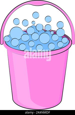Pink bucket with bubbles, illustration, vector on a white background. Stock Vector