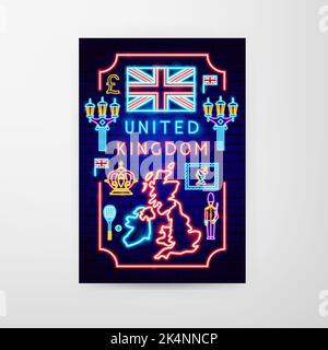 United Kingdom Neon Flyer Stock Vector