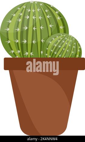 Round cactus in pot, illustration, vector on a white background. Stock Vector
