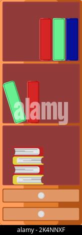 Wooden bookshelf, illustration, vector on a white background. Stock Vector
