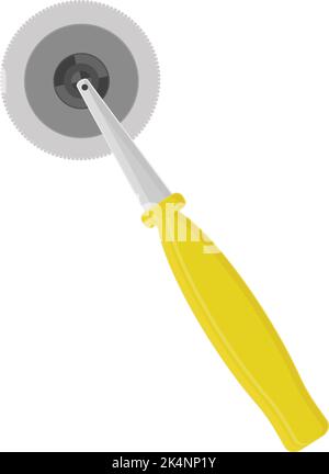 Yellow pizza cutter, illustration, vector on a white background. Stock Vector