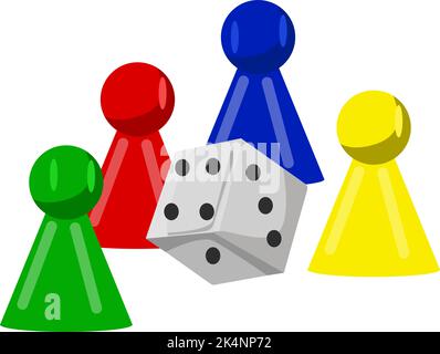 Pawn and dice, illustration, vector on a white background. Stock Vector