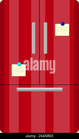 Modern Red double refridgerator, illustration, vector on a white background. Stock Vector