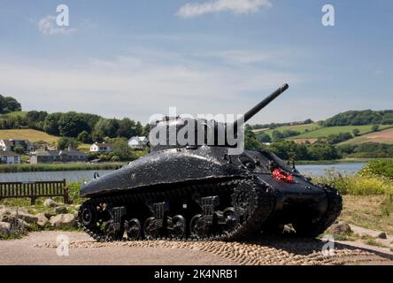 The Exercise Tiger Memorial US Sherman Tank At Torcross Carpark By Slapton Sands Stock Photo