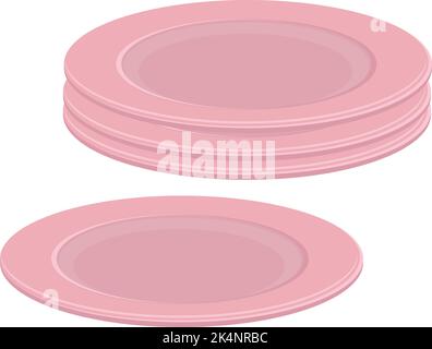 Pink plastic plates, illustration, vector on a white background. Stock Vector