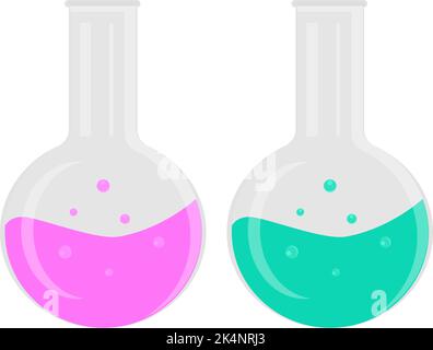Pink and green potion bottle, illustration, vector on a white background. Stock Vector