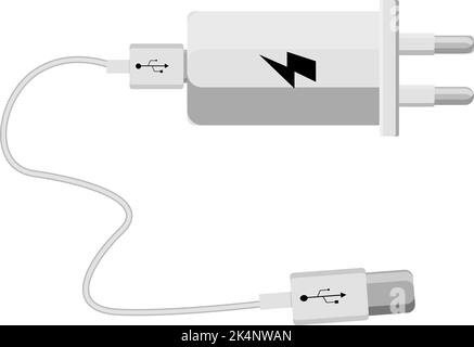 White phone charger, illustration, vector on a white background. Stock Vector