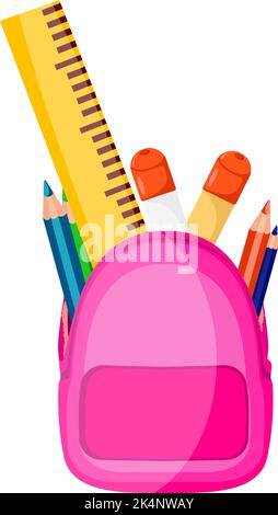 Pink school bag, illustration, vector on a white background. Stock Vector
