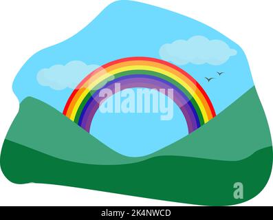 Rainbow in field, illustration, vector on a white background. Stock Vector