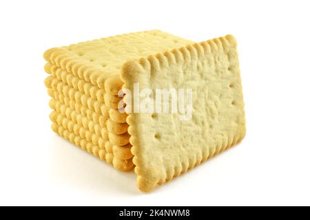 Stacked buttery biscuits isolated on white background Stock Photo