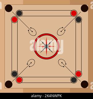 Carrom board, illustration, vector on a white background. Stock Vector