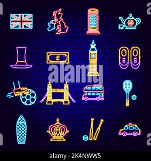 Great Britain England Neon Icons Stock Vector