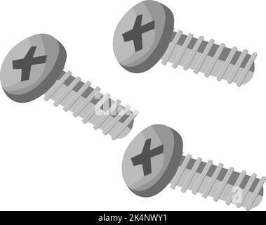 Three small steel screws, illustration, vector on a white background. Stock Vector