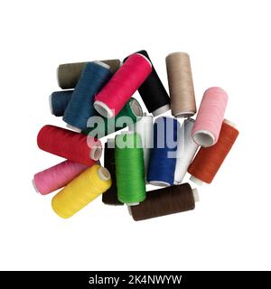 set of sewing thread coils, colorful spools isolated on white background, sewing theme Stock Photo