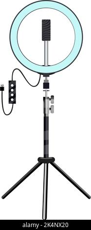 Ring light stand with phone, illustration, vector on a white background. Stock Vector