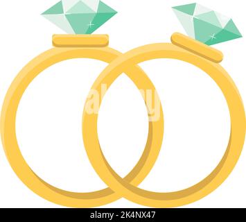 Golden rings with green stones, illustration, vector on a white background. Stock Vector