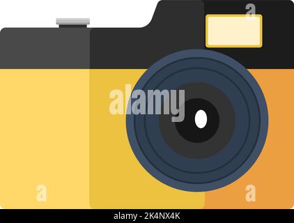 Yellow photo camera, illustration, vector on a white background. Stock Vector