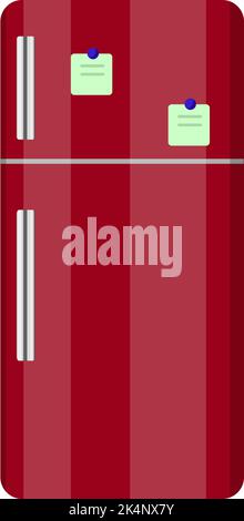 Red refridgerator, illustration, vector on a white background. Stock Vector