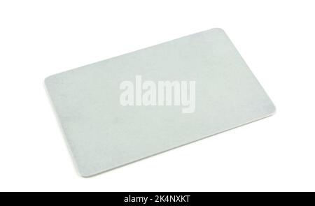 Grey plastic card isolated on white background. Empty blank card Stock Photo