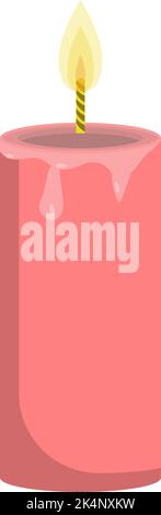 Pink burning candle, illustration, vector on a white background. Stock Vector